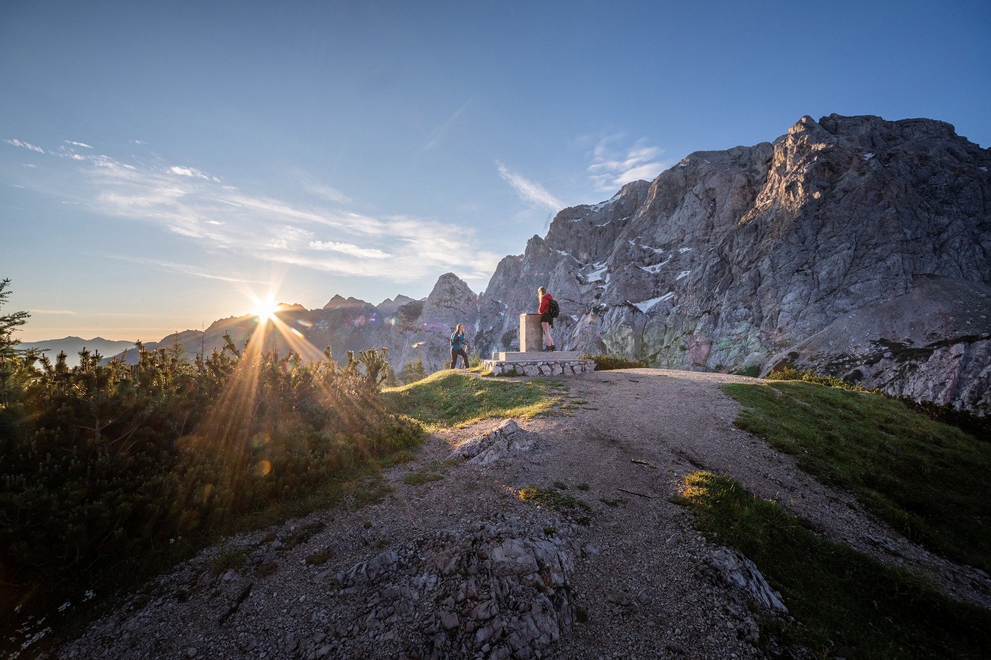 The hikers reached the lookout point at sunrise